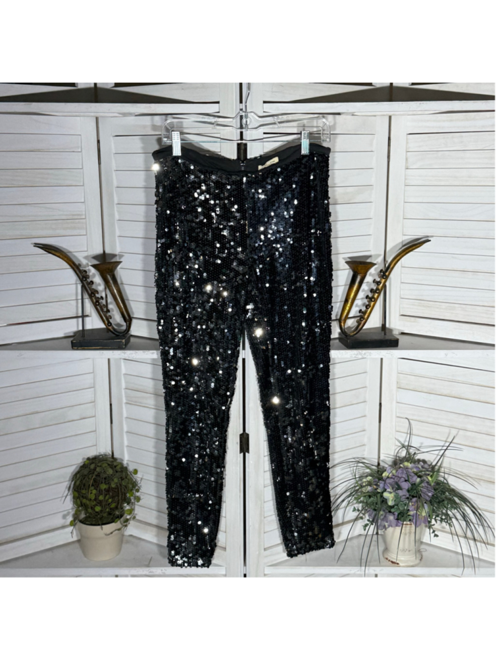Vintage Y2K black sequined pants clubbing cocktail glam rave wedding guest sz S
